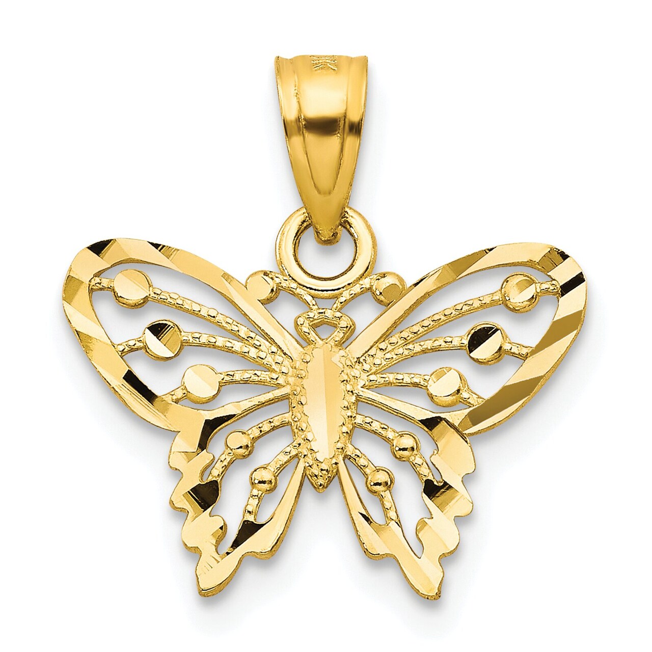 10K Gold Diamond Cut Butterfly Charm Pendant Jewelry 18mm x 16mm